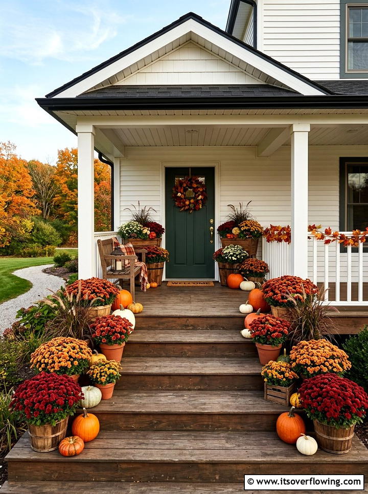 Fall Mums On Porch Steps - 25 front porch ideas with fall decor