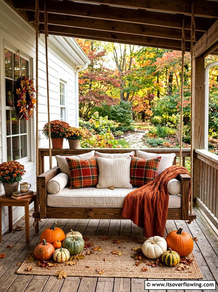 Fall Porch Swing Setup - 25 garden decor ideas with fall decor