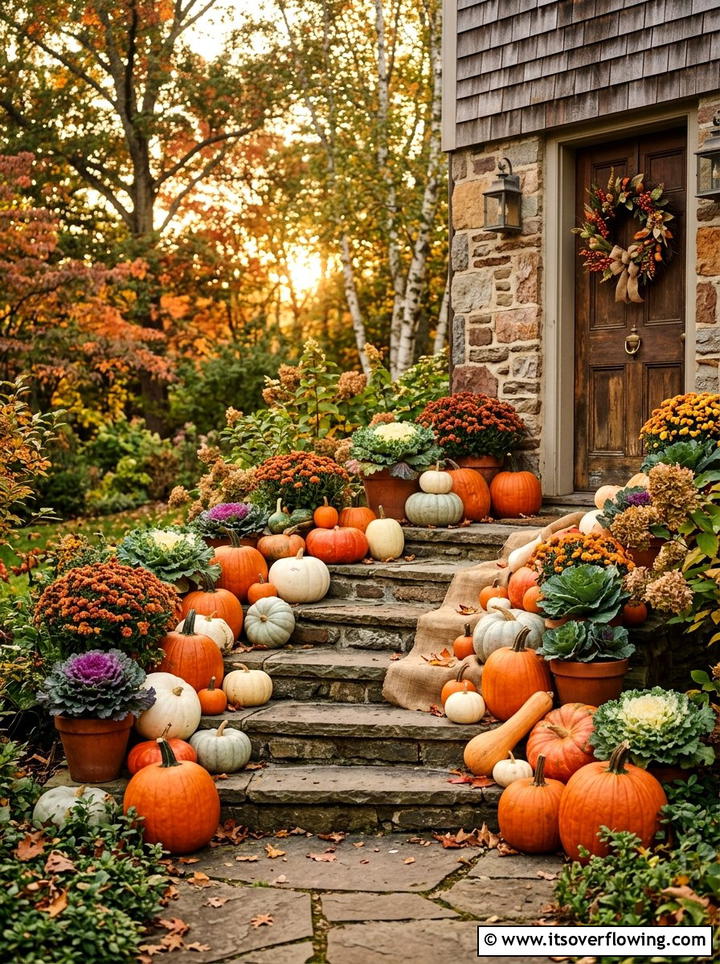 Fall Pumpkin Display - 25 backyard decorating ideas with seasonal decor