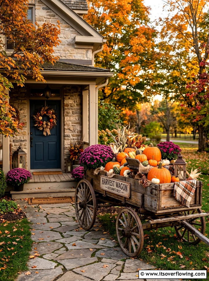 Fall Pumpkin Wagon - 25 garden decor ideas with wagons