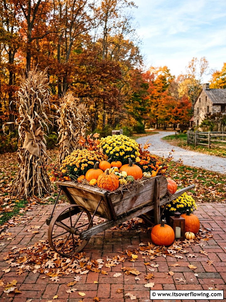 Fall Pumpkin Wheelbarrow - 25 backyard ideas with wheelbarrow planter