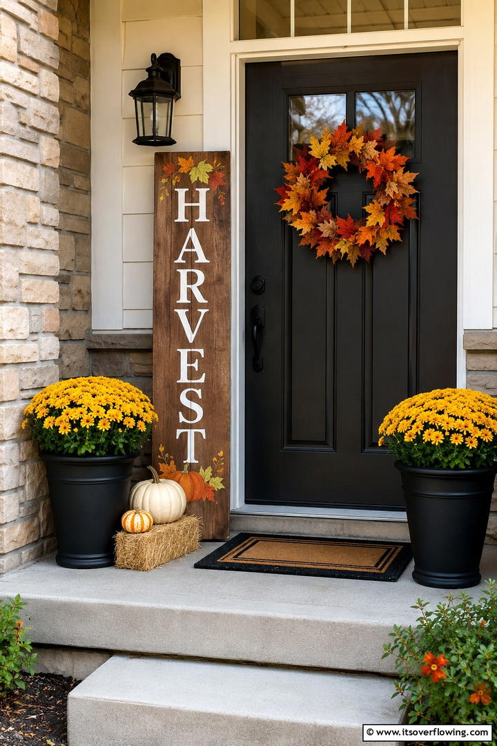 Fall Sign and Planter Combination - 50 Fall Front Door Decor Ideas Roundup- Curb Appeal