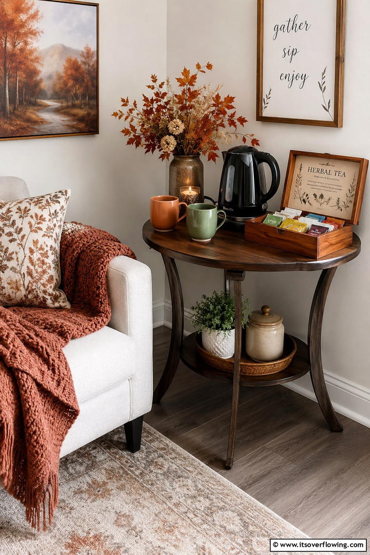 Fall Tea Corner Setup - 50 Fall Decor Ideas for A Cozy Seasonal Refresh at Home