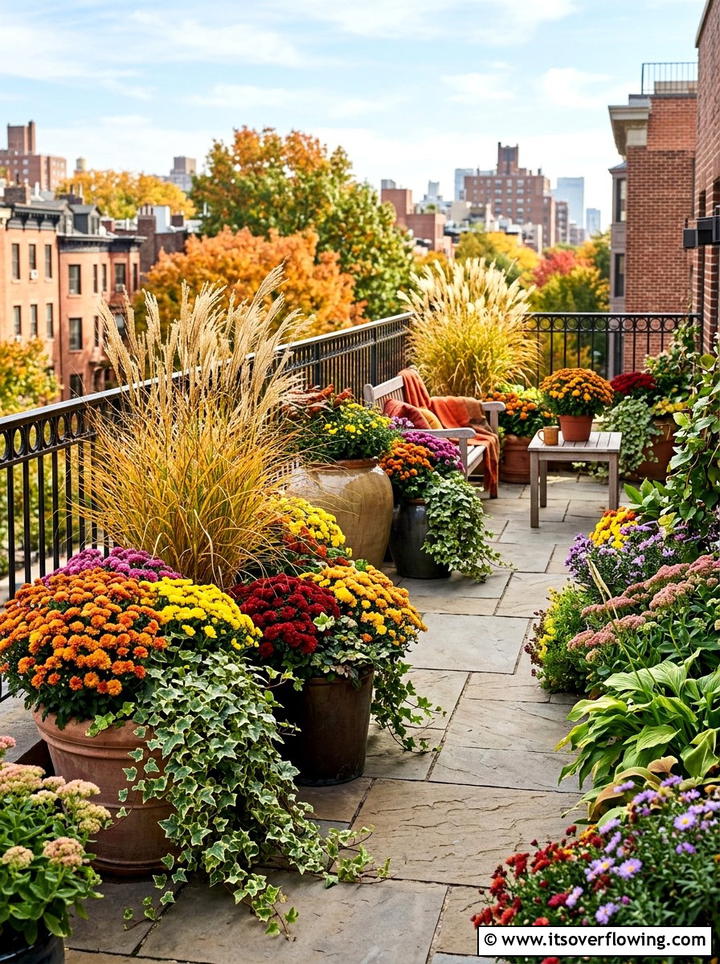 Fall Terrace Container - 25 garden decor ideas with fall decor