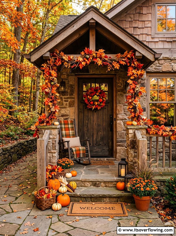 Fall leaf front porch - 25 front porch ideas with door garland