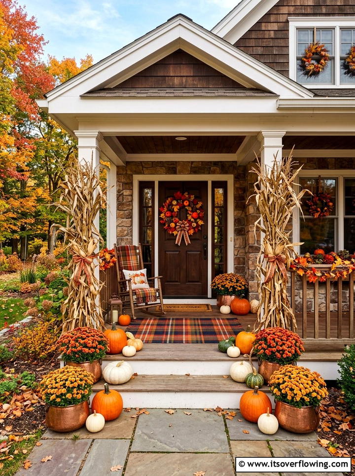 Fall maple leaf wreath porch - 25 front porch decor ideas with wreaths