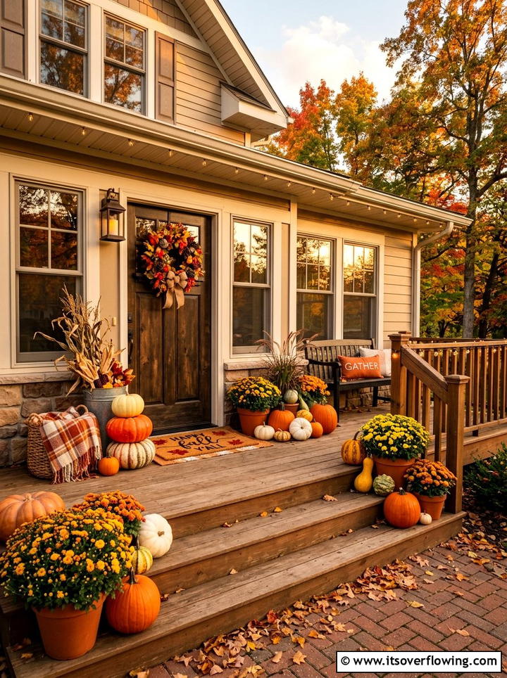 Fall porch decor - 25 front porch ideas with personalized mat