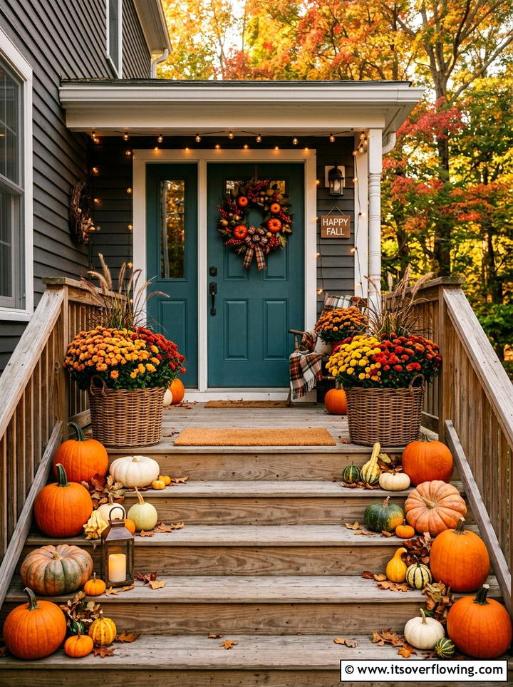 Fall porch mum - 25 front porch decor ideas with planters