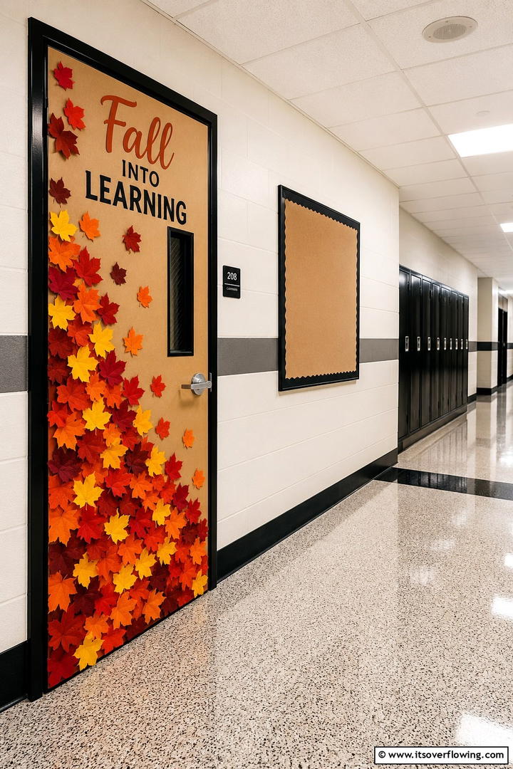 Falling Leaves Display - 50 Fall Door Decor Classroom Ideas for Cozy Entryways