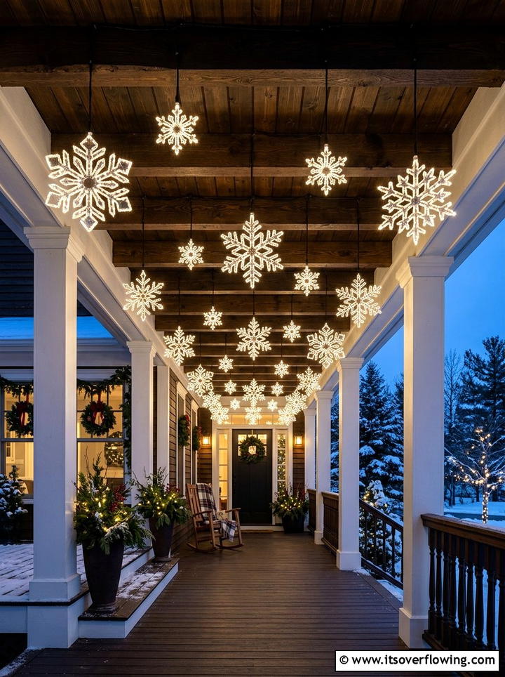 Falling Snowflake Light Ceiling - 25 front porch ideas with christmas decor