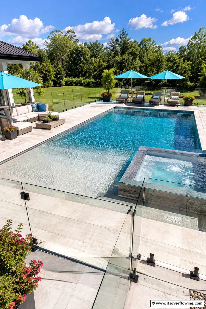 Family Friendly Fun Zone - 30 Rectangle Pool With Hot Tub Designs for Luxury Backyards