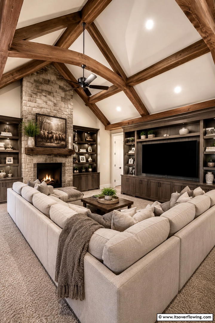 Family Room Warmth and Unity - 30 Vaulted Ceiling Ideas with Beams for Dramatic Room Designs