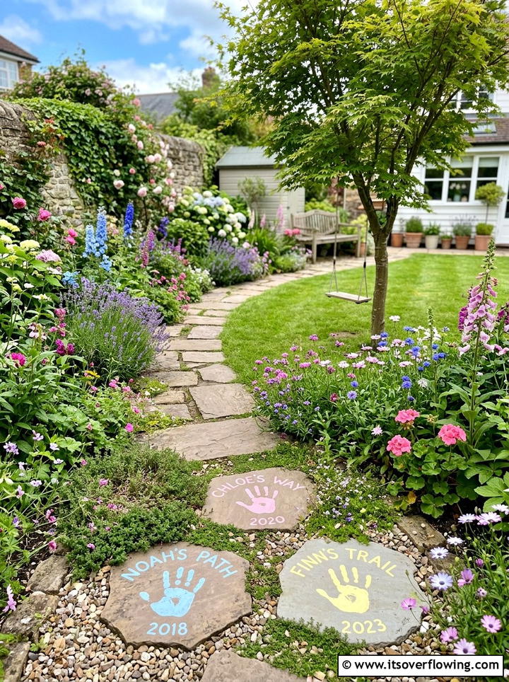Family handprint garden stones - 25 creative garden ideas with painted stepping stones