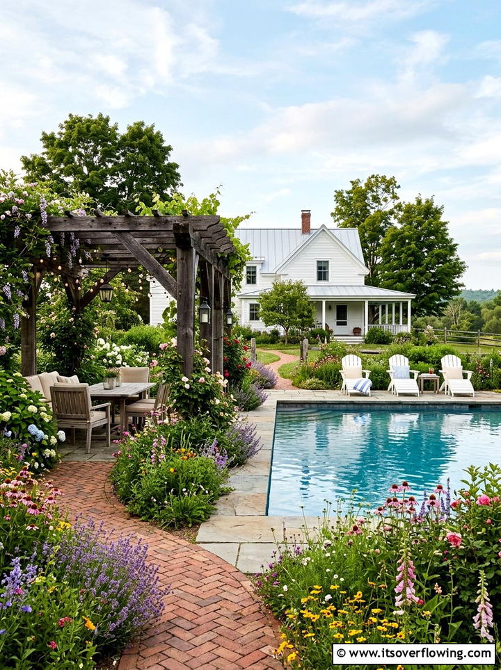 Farmhouse Backyard With Pool And Rustic Pergola - 25 backyard ideas with pool and pergola