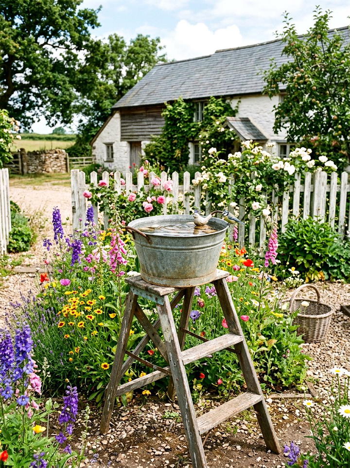 Farmhouse Bird Bath - 25 backyard decorating ideas with bird baths