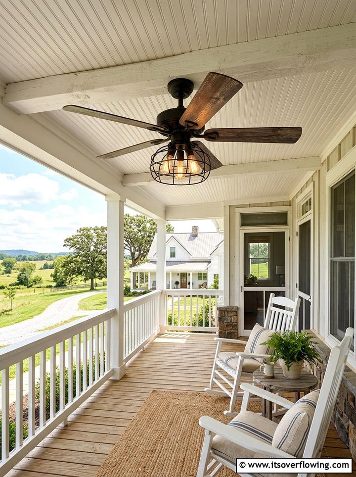 Farmhouse Ceiling Fan - 25 front porch decor ideas with rustic accents