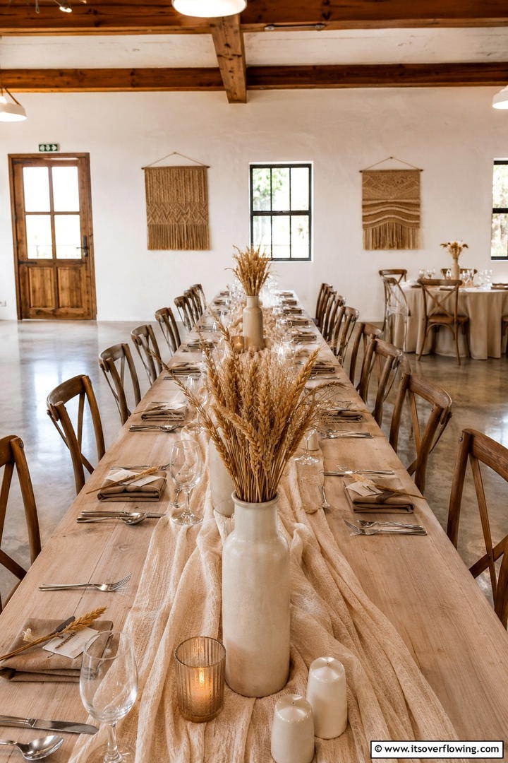 Farmhouse Chic Centerpiece with Dried Wheat - 30 Rustic Wedding Centerpieces for a Charming Celebration