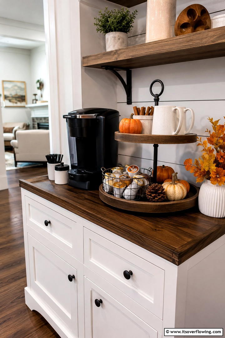 Farmhouse Coffee Bar Tray - 50 Fall Tiered Tray Decor Ideas for Festive Shelves