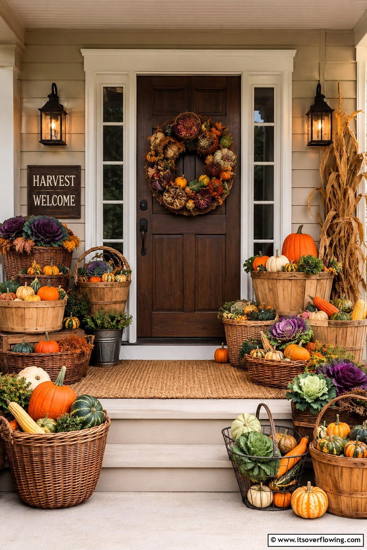Farmhouse Corn Stalk Display Porch - 50 Fall Porch Decor Ideas for Welcoming Outdoor Spaces