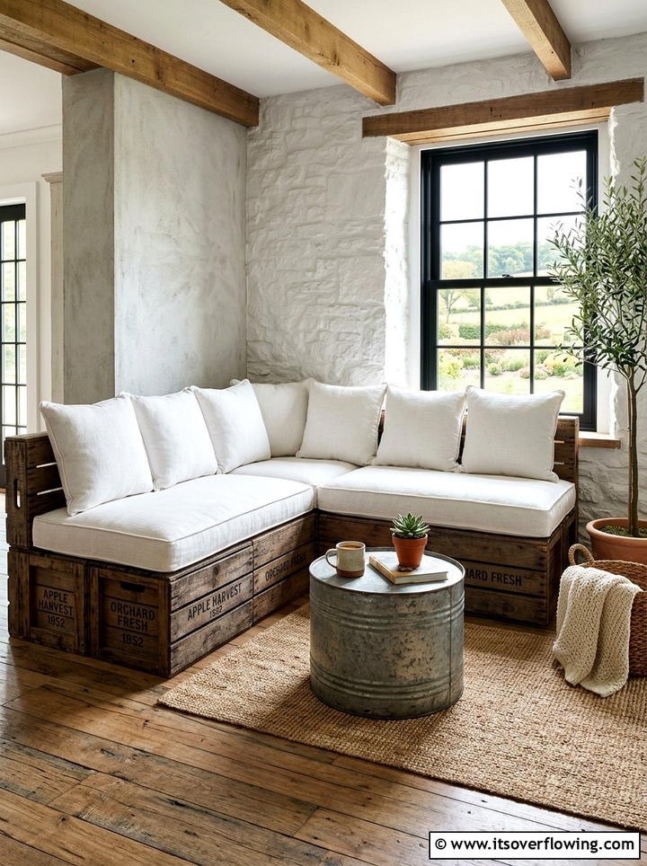 Farmhouse Crate Seating - 25 backyard ideas for rental homes