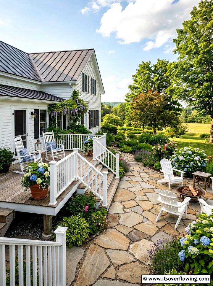 Farmhouse Deck And Flagstone Patio - 25 garden design ideas with deck and patio