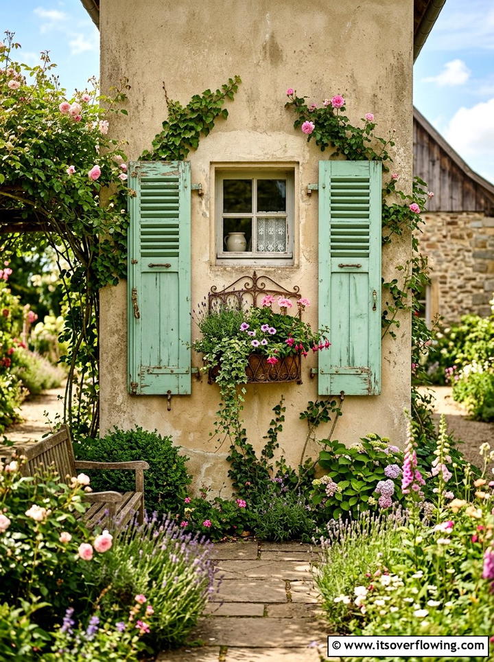 Farmhouse Garden Shutters - 25 garden ideas with wall decor