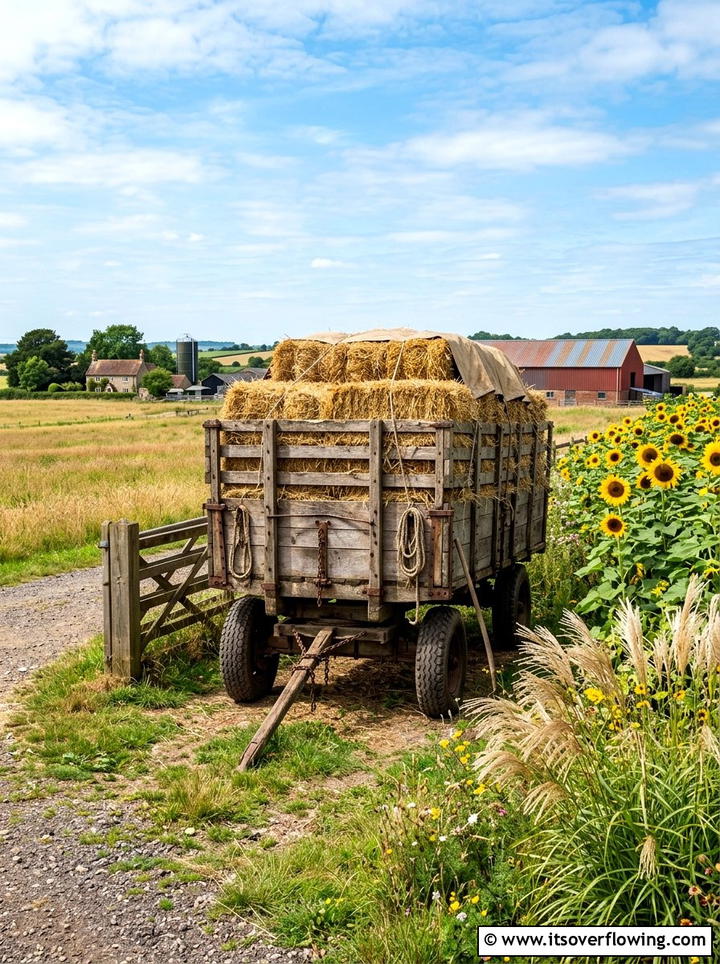Farmhouse Hay Wagon - 25 garden decor ideas with wagons