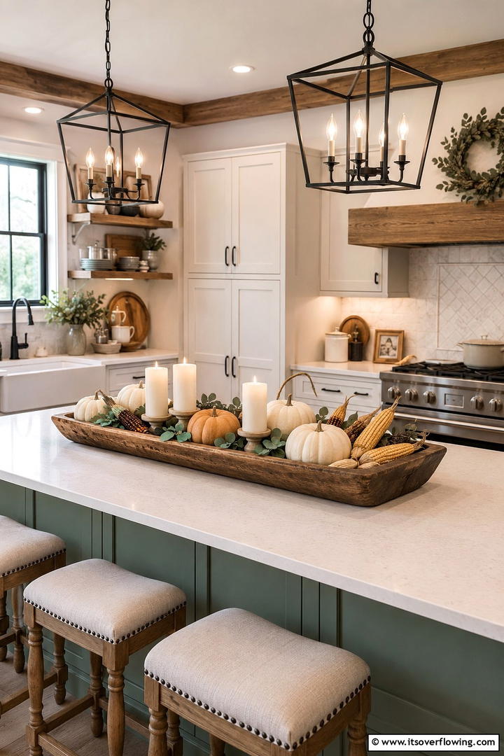 Farmhouse Kitchen Island Display - 50 Fall Decor Ideas for A Cozy Seasonal Refresh at Home