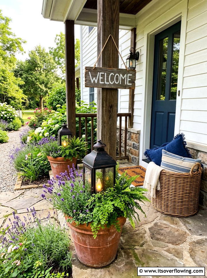 Farmhouse Lantern With Greenery - 25 front porch ideas with lanterns