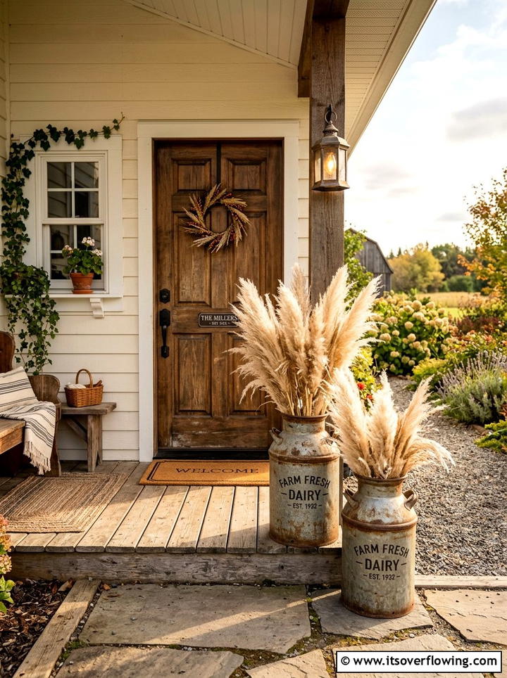Farmhouse Milk Cans - 25 front porch ideas with planters
