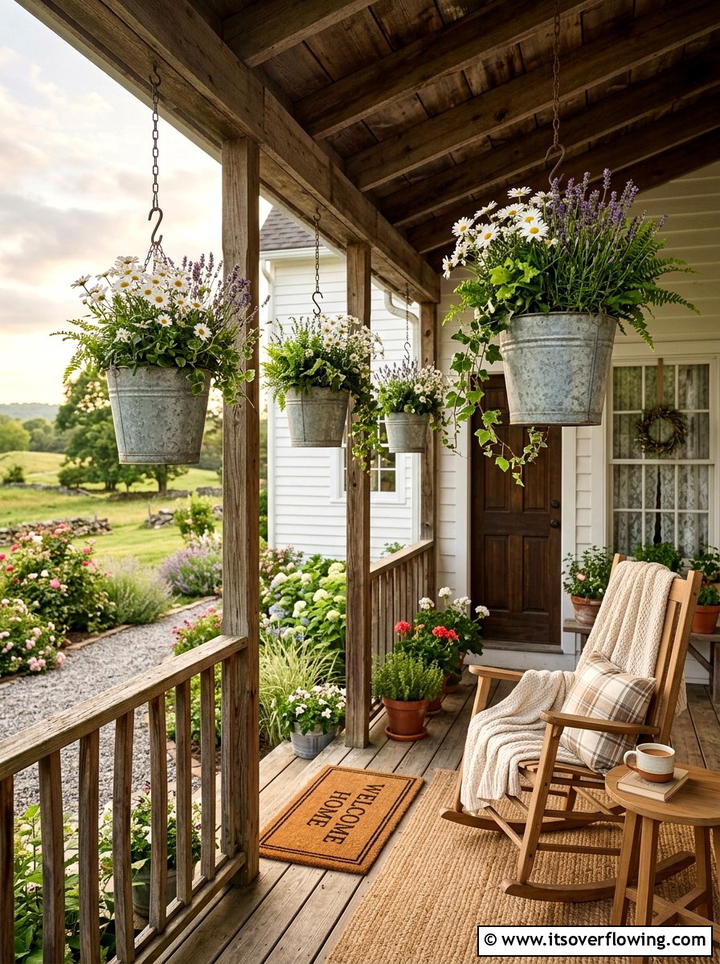 Farmhouse Porch Flower Baskets - 25 front porch ideas with hanging baskets