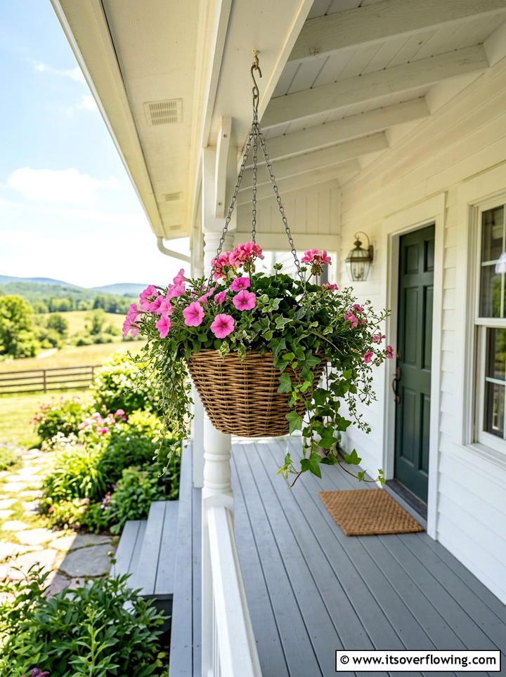 Farmhouse Porch Hanging Basket - 25 front porch ideas with farmhouse style