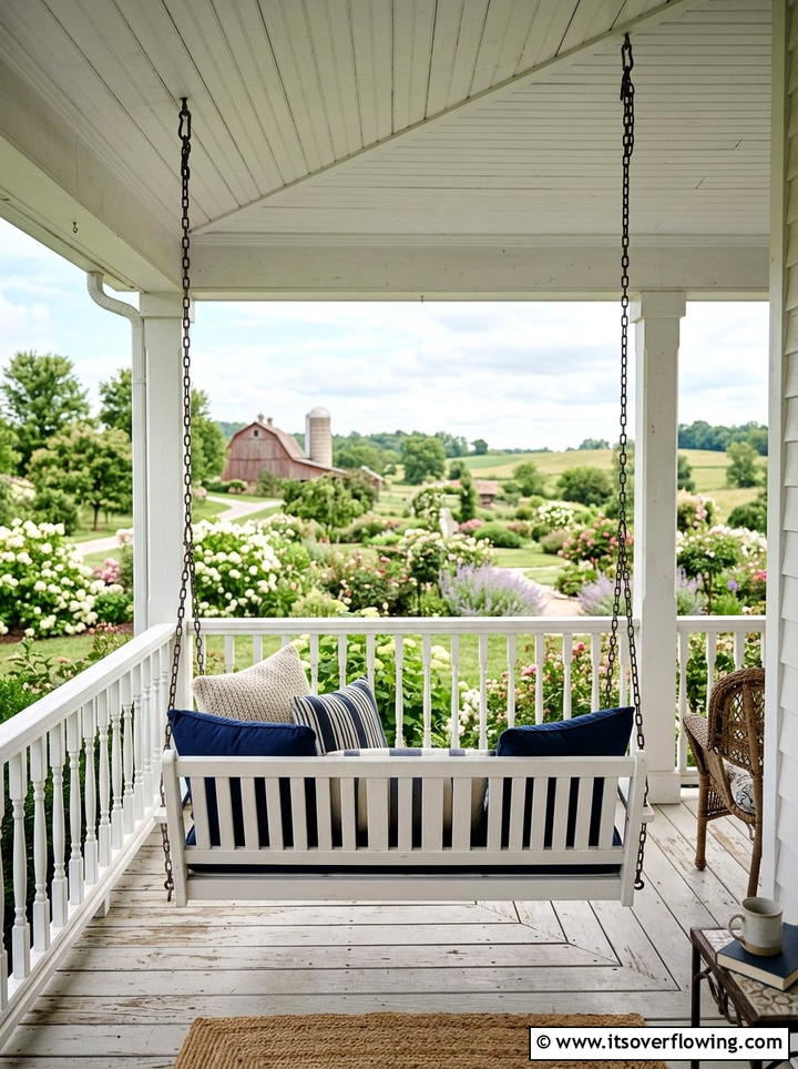 Farmhouse Porch Swing - 25 front porch decor ideas with farmhouse charm