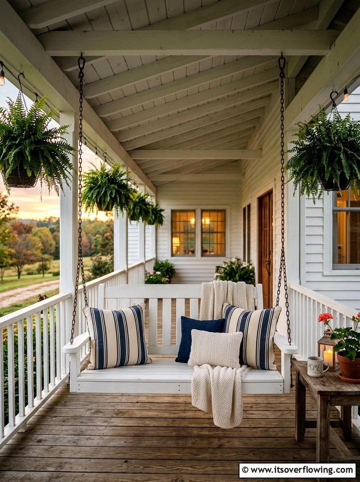 Farmhouse Porch Swing - 25 garden decor ideas with farmhouse accents
