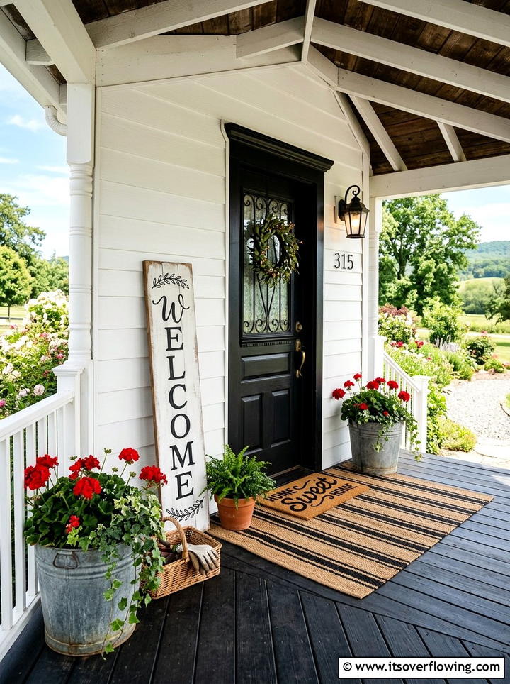 Farmhouse Porch Welcome Sign - 25 backyard decorating ideas with signs