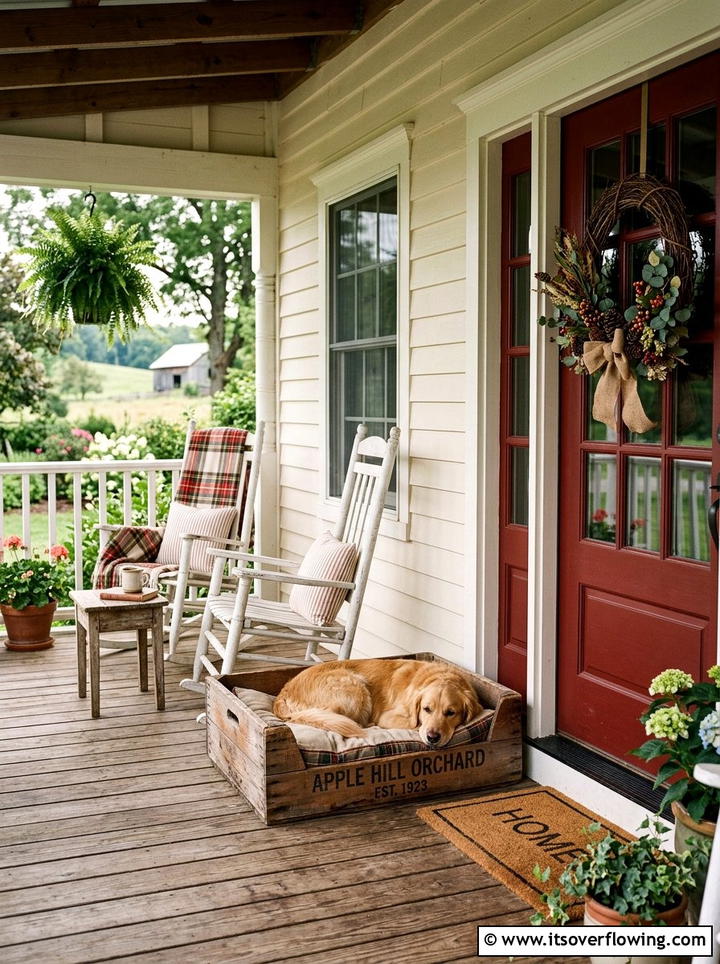 Farmhouse Porch With Dog Bed - 25 front porch ideas with dog friendly setup