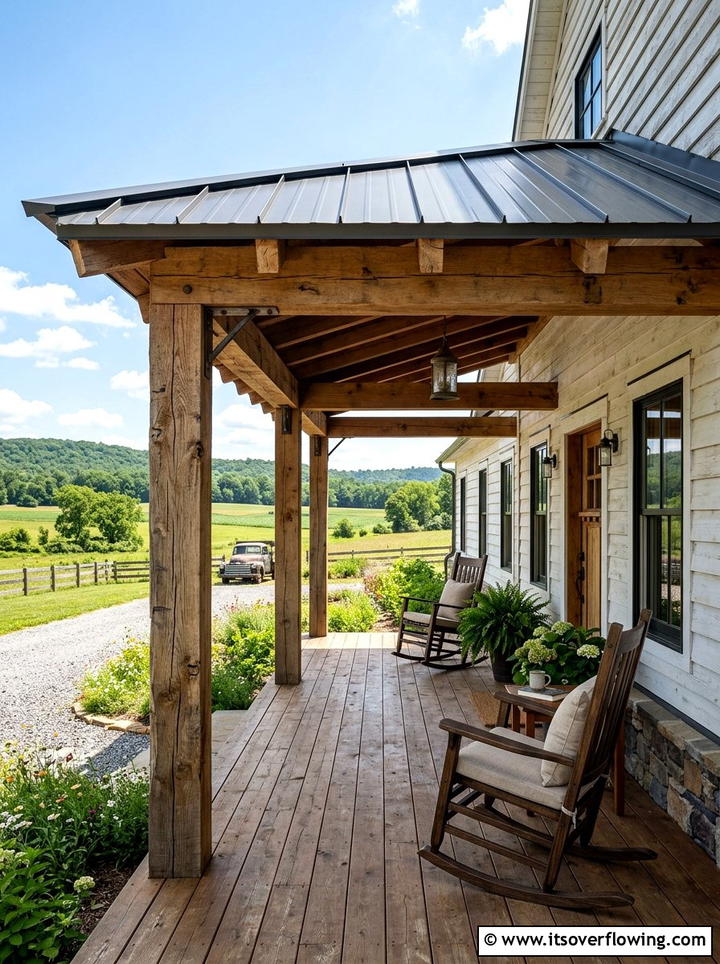 Farmhouse Porch With Thick Wood Beams - 25 front porch ideas with columns