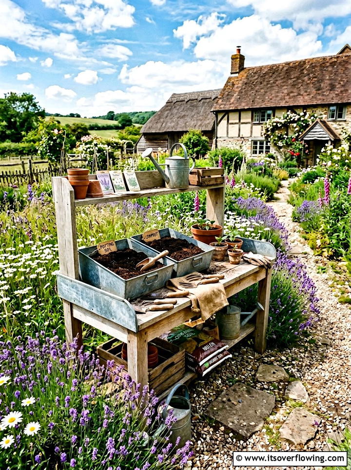 Farmhouse Potting Station With Galvanized Metal - 25 backyard ideas with potting station