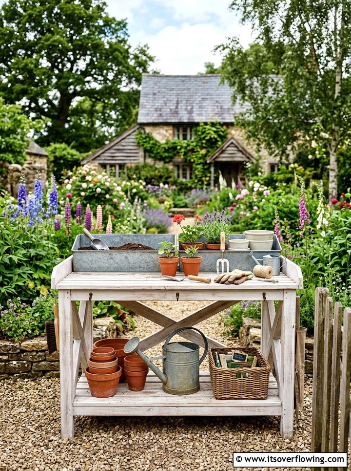 Farmhouse Potting Table - 25 garden ideas with potting bench