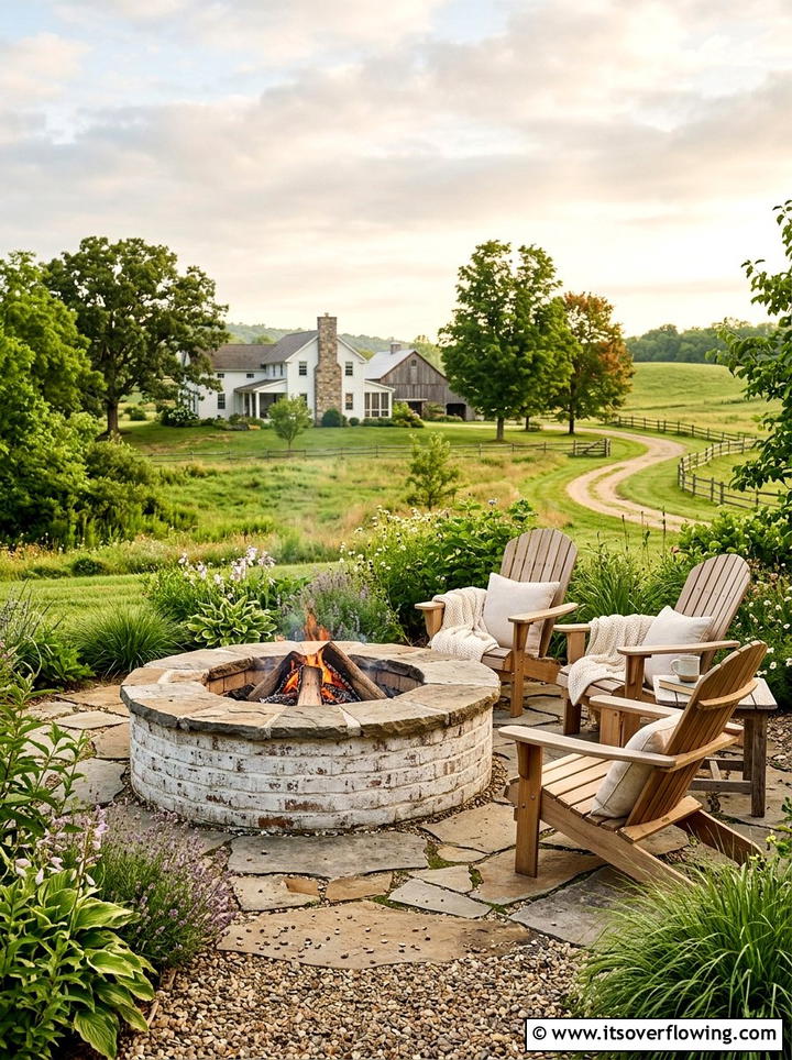 Farmhouse Style Brick Fire Pit - 25 creative garden ideas with fire pit circles