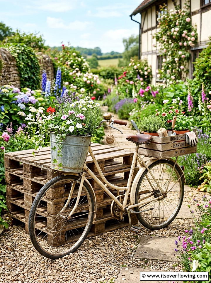 Farmhouse Style Garden Bicycle - 25 upcycled garden ideas with old bicycles