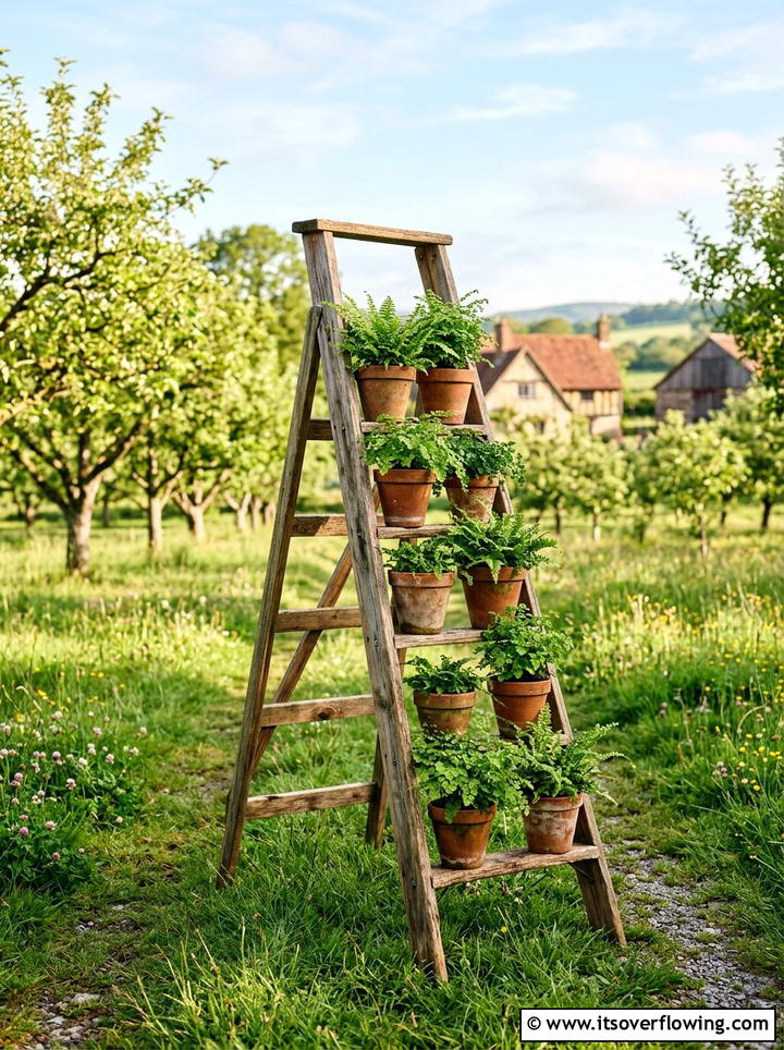 Farmhouse Style Garden Ladder - 25 garden ideas with old ladders