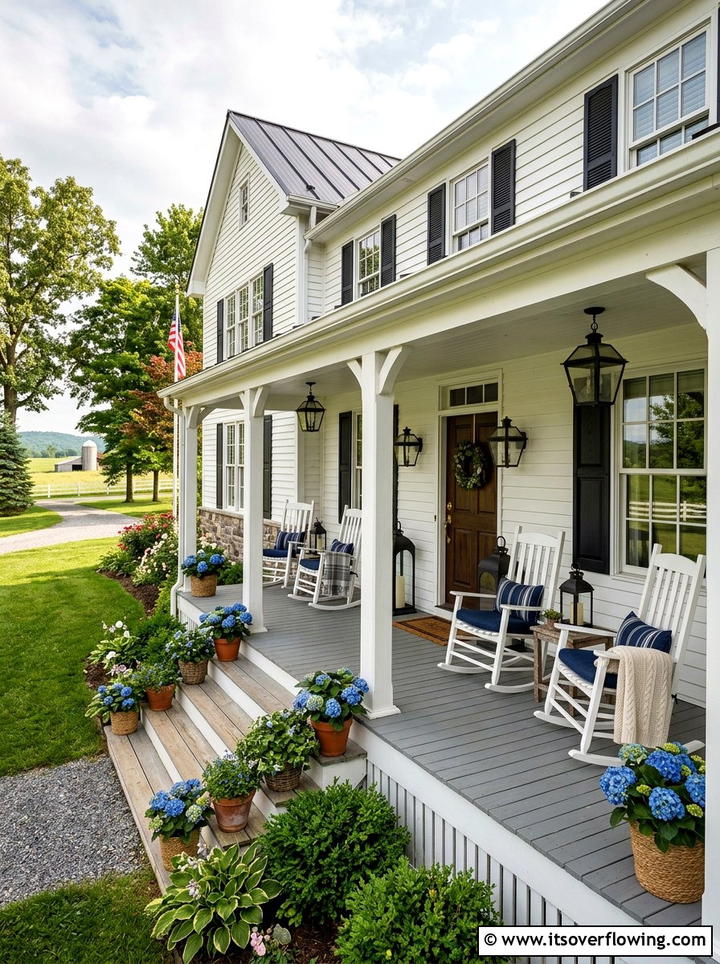 Farmhouse Style Porch With Rocking Chairs - 25 backyard ideas with lounge area