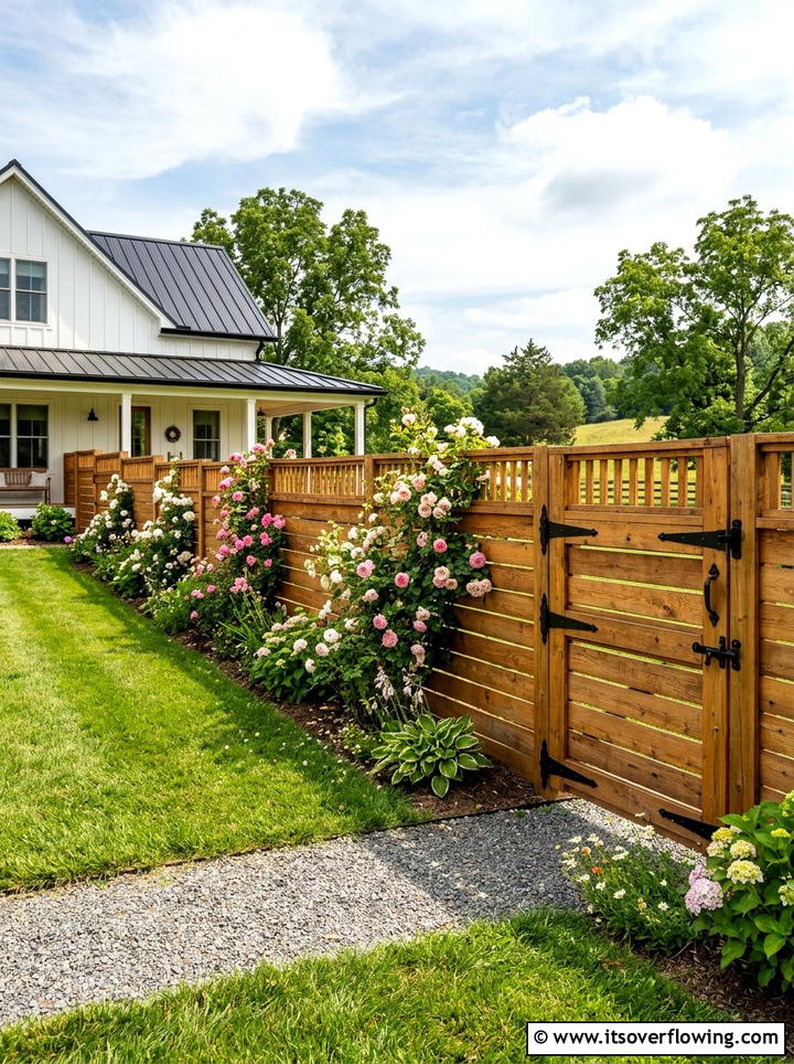 Farmhouse Style Privacy Fence - 25 backyard ideas with farmhouse style