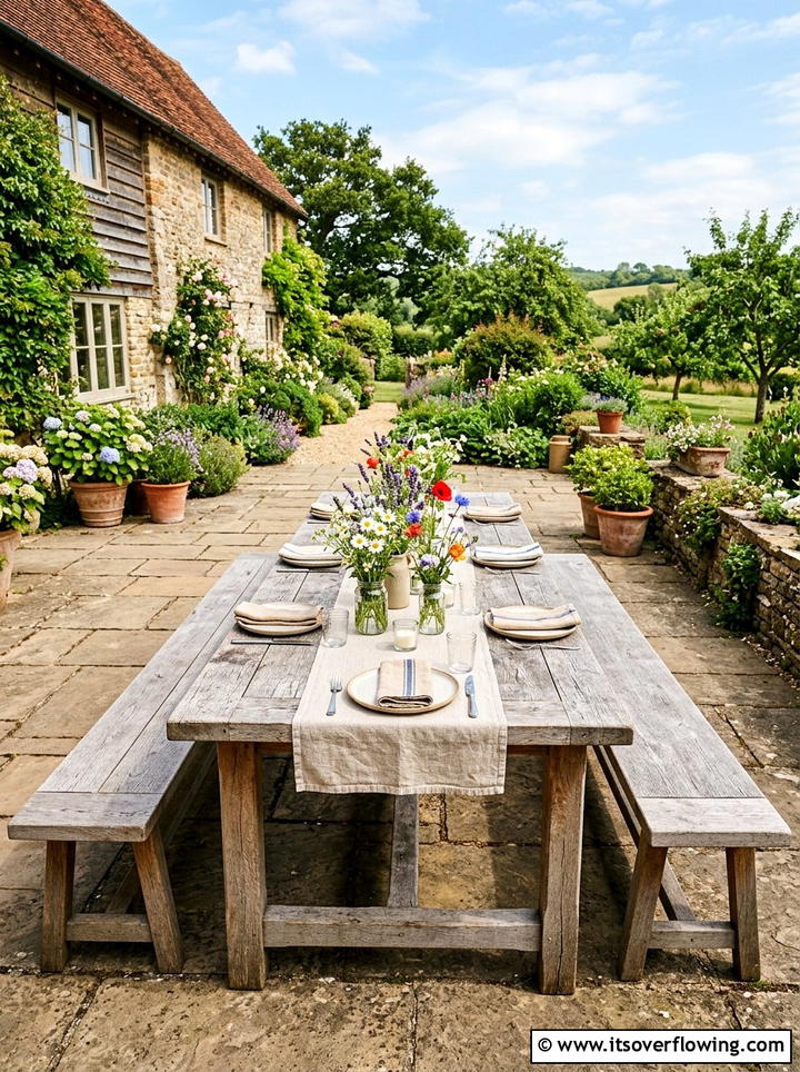 Farmhouse Table Patio - 25 backyard ideas with old furniture