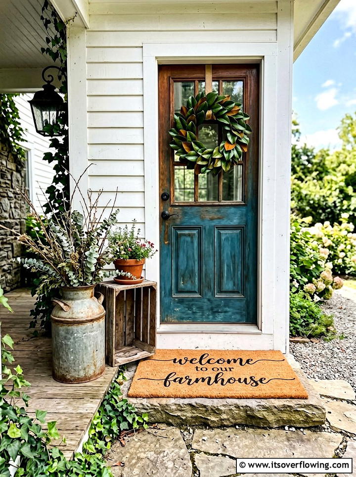 Farmhouse Welcome Mat - 25 front porch ideas with doormat