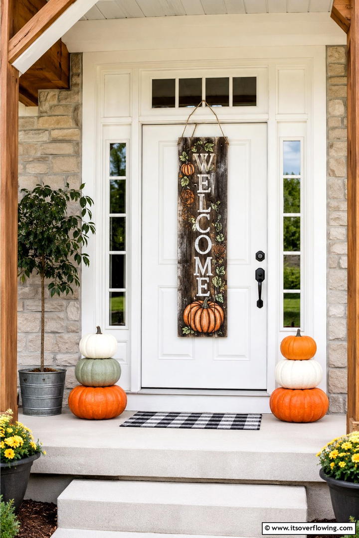 Farmhouse Welcome Sign Door Display - 50 Fall Front Door Decor Ideas Roundup- Curb Appeal