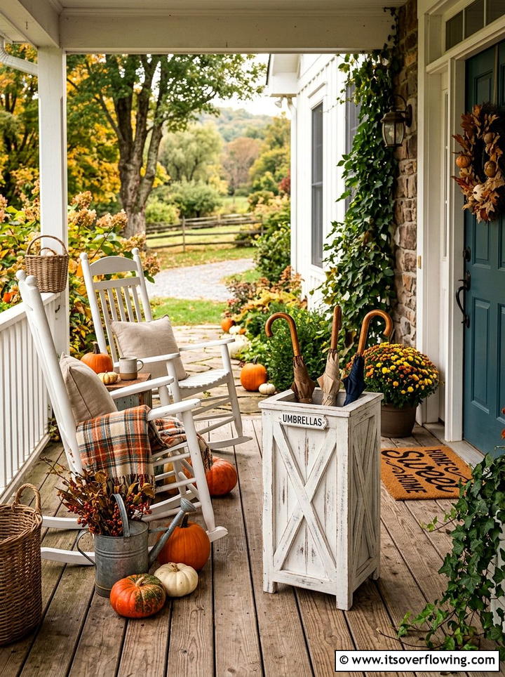 Farmhouse Wood Umbrella Box - 25 front porch ideas with umbrella stand
