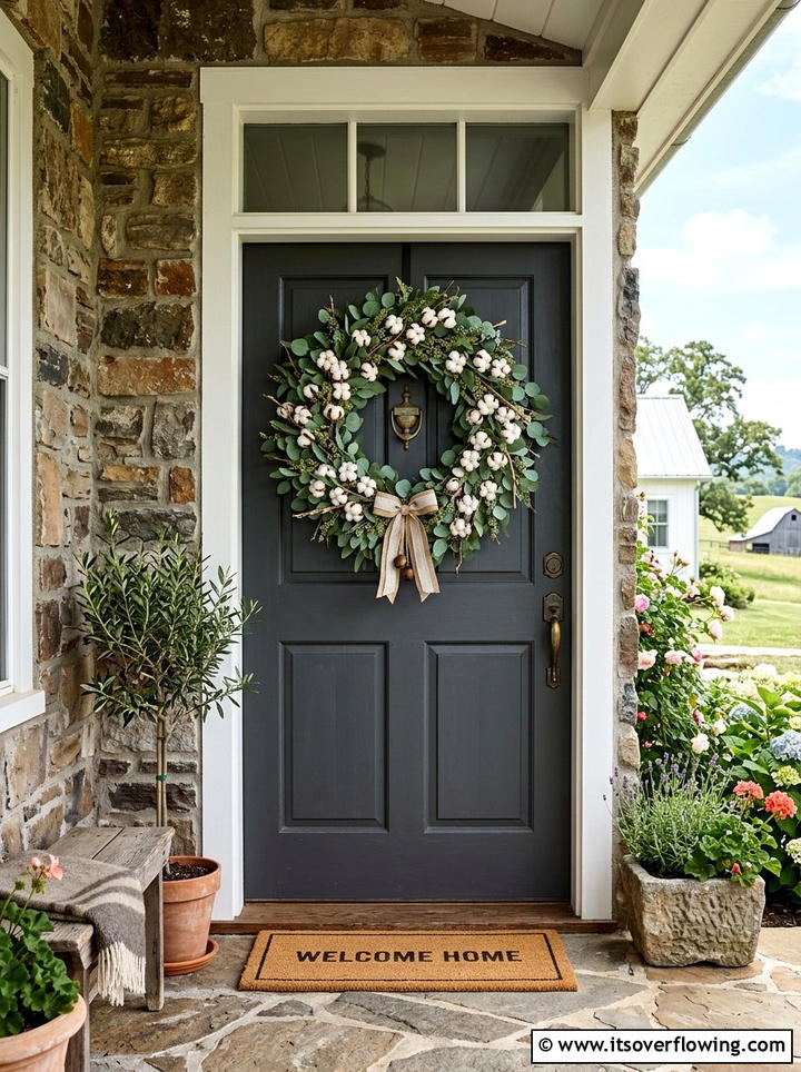 Farmhouse Wreath - 25 front porch decor ideas with rustic accents