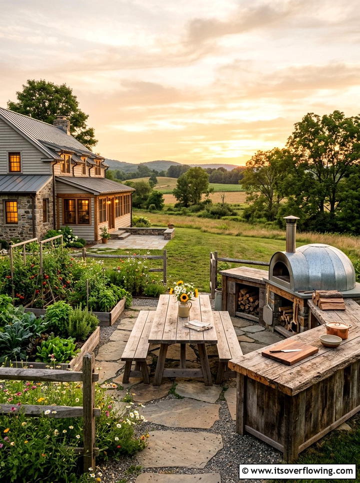 Farmhouse backyard - 25 backyard ideas with pizza oven